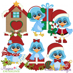 Christmas Bluebirds SVG Cutting Files + Clipart