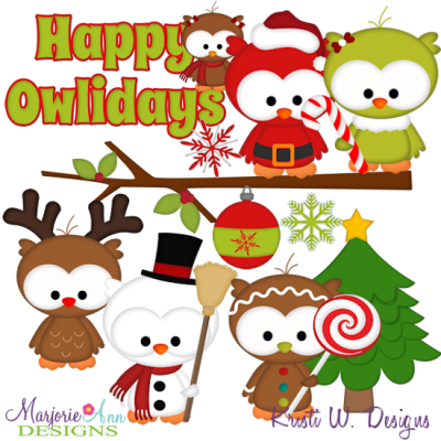 Happy Owlidays SVG Cutting Files Includes Clipart
