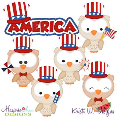 Patriotic Owls SVG Cutting Files + Clipart