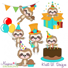Birthday Sloths SVG Cutting Files Includes Clipart