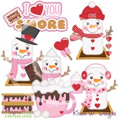 Snowman Smores Valentine SVG Cutting Files/Paper Piecing+Clipart