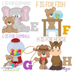 Patches The Bear Alphabet E-H SVG Cutting Files + Clipart