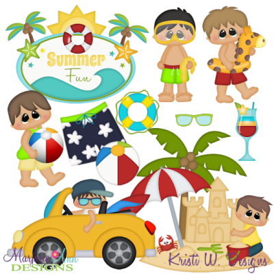 Day At The Beach~Boys SVG Cutting Files + Clipart