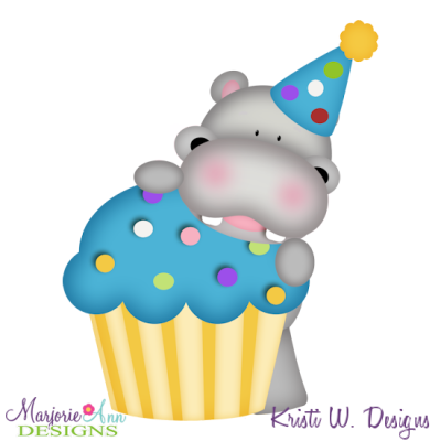 Birthday Hippo SVG Cutting Files + Clipart