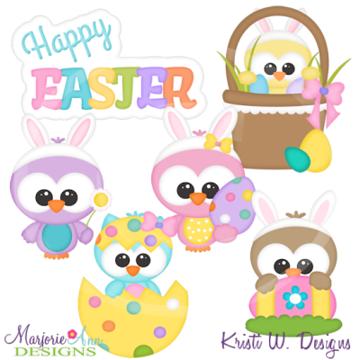 Easter Friends-Owls Cutting Files-Includes Clipart