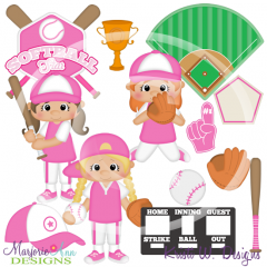Little Slugger-Girls SVG Cutting Files Includes Clipart