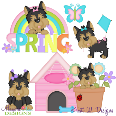 Spring Yorkies SVG Cutting Files Includes Clipart