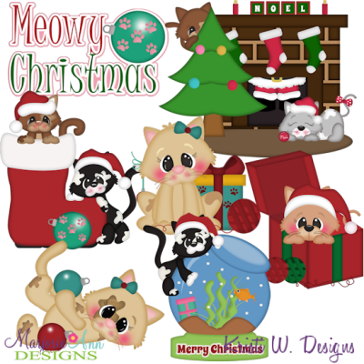 Meowy Christmas SVG Cutting Files Includes Clipart