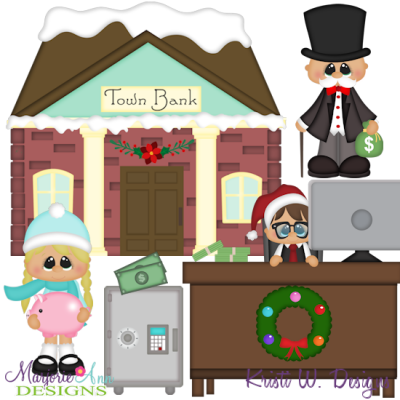 Winter Village~Town Bank SVG Cutting Files + Clipart