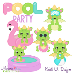 Dragon Pool Party SVG Cutting Files Includes Clipart