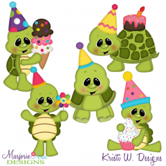 Birthday Turtle SVG Cutting Files Includes Clipart