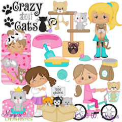 Crazy Cat Girl SVG Cutting Files Includes Clipart
