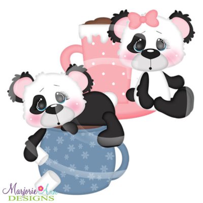 Hot Cocoa Pandas 2 SVG Cutting Files + Clipart