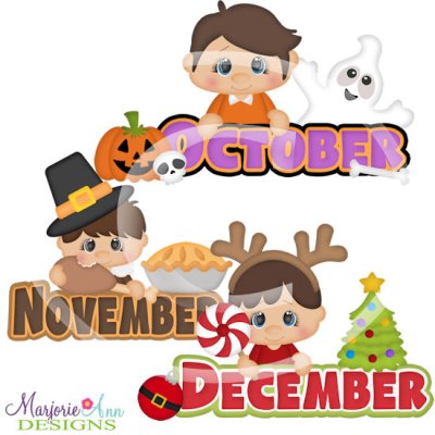 Calendar Kids Boys-October-November-December SVG Cutting Files
