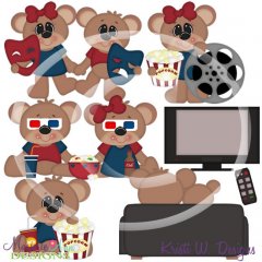Movie Night Bears SVG Cutting Files/Paper Piecing + Clipart