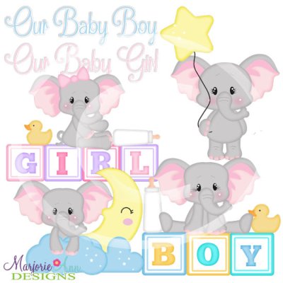 Sweet Baby Elephants SVG Cutting Files Includes Clipart