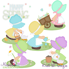 Spring Bonnet Girls SVG Cutting Files + Clipart