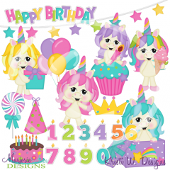 Magical Birthday Unicorns SVG Cutting Files Includes Clipart