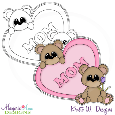 card making JPEG files-Digital files Cute love teddy bear with a heart DIGITAL STAMP for scrap booking coloring page
