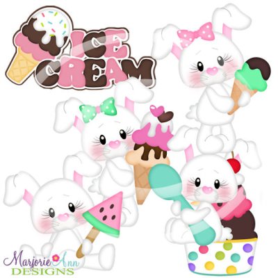 Ice Cream Bunnies SVG Cutting Files + Clipart