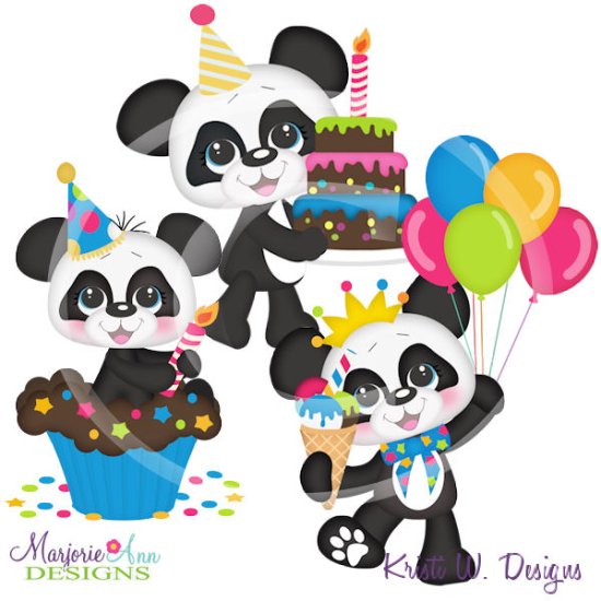 Birthday Pandas SVG Cutting Files + Clipart - Click Image to Close