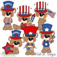 Bubbles The Bear Loves America SVG Cutting Files + Clipart